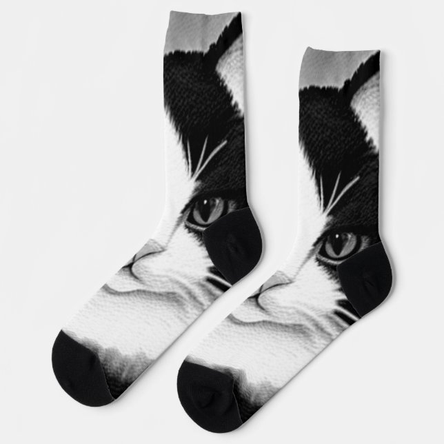 Tuxedo Cat Portrait Painting Poster Socken (Linkes Detail)