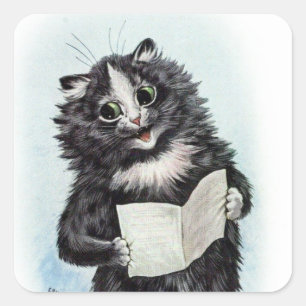 Tuxedo Cat Reading Illustration von Louis Wain Quadratischer Aufkleber