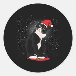 Tuxedo Cat Santa Claus Snow Winter Runder Aufkleber