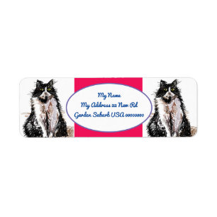 Tuxedo Cat Schwarz-weiß Red Rücksendeadressen-Aufk