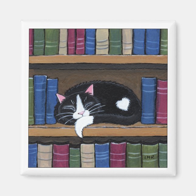Tuxedo Cat Sleeping auf der virtuellen Bibliothek  Magnet (Vorne)