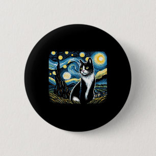 Tuxedo Cat Starry Night Painting Tuxedo Cat Eigent Button