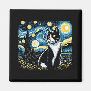 Tuxedo Cat Starry Night Painting Tuxedo Cat Eigent Magnet