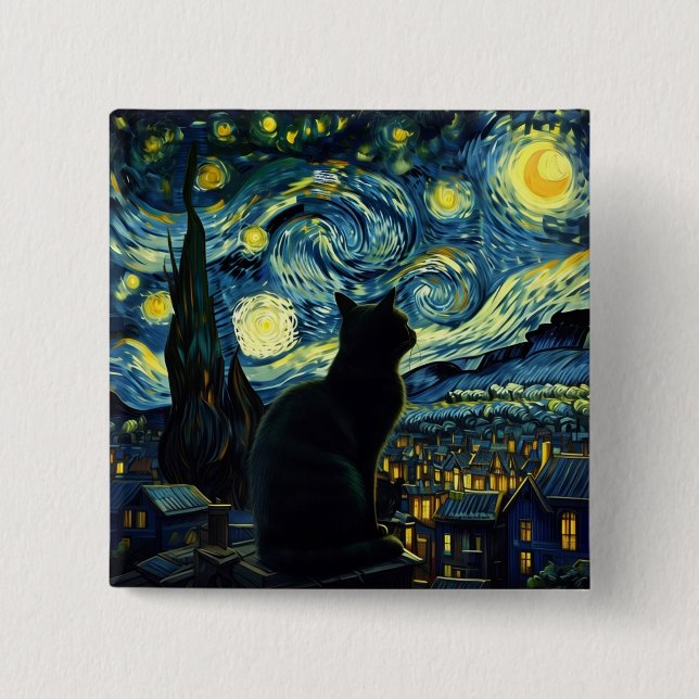 Tuxedo Cat Starry Night Tuxedo Cat Owner Button (Vorderseite)