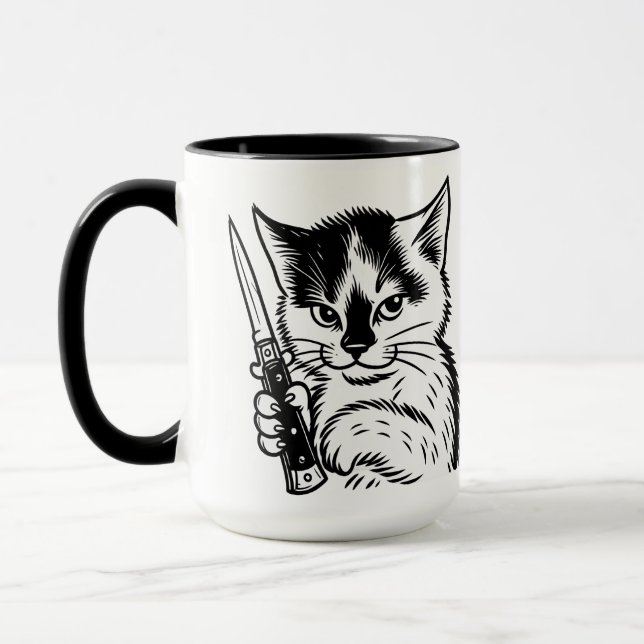 Tuxedo Cat Switchblade Attitude Mug by Phil Elmore Tasse (Links)
