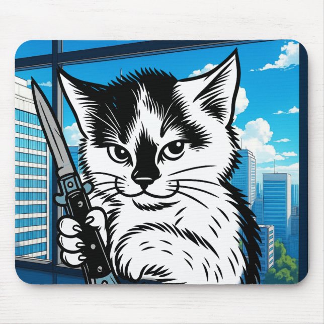Tuxedo Cat Switchblade-Mauspad von Phil Elmore Mousepad (Vorne)