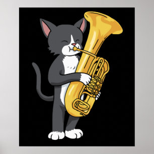 Tuxedo Cat Tuba gibt Frauen Männer Marching Band T Poster