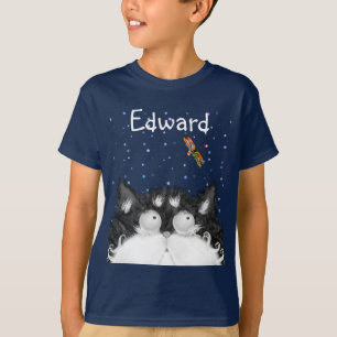 Tuxedo Cat überrascht von Dragonfly (Dark) T - Shi T-Shirt