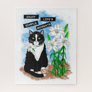 Tuxedo Cat und Lilies   Inspiration Zitat Puzzle