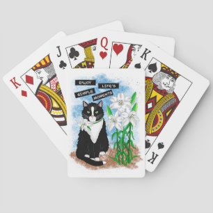 Tuxedo Cat und Lilies   Inspiration Zitat Spielkarten