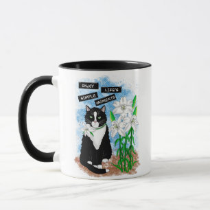 Tuxedo Cat und Lilies Inspiration Zitat Tasse