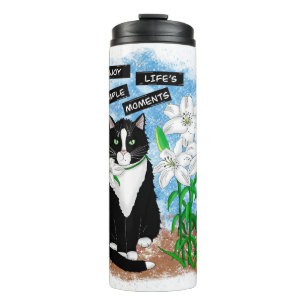 Tuxedo Cat und Lilies Inspiration Zitat Thermosbecher