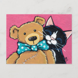 Tuxedo Cat und Teddy Bear mit Bow-Krawatte Postkarte