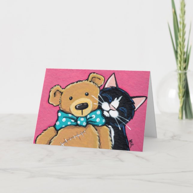 Tuxedo Cat und Teddy Bear Vielen Dank Dankeskarte (Vorderseite)
