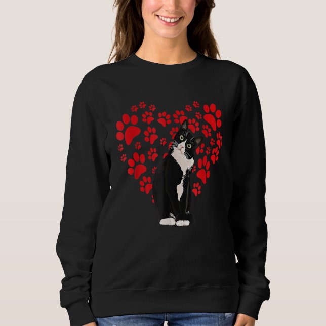 Tuxedo Cat Valentine Heart Paw For Kitten And Cat  Sweatshirt (Vorderseite)