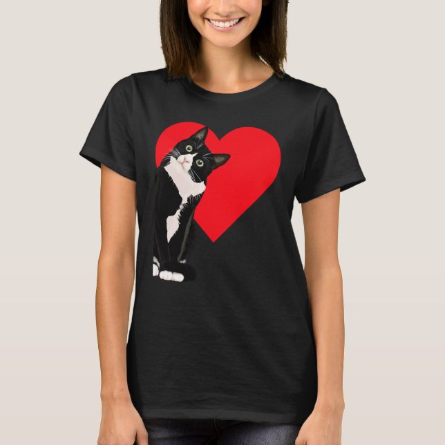 Tuxedo Cat Valentine's Day Heart Cat T-Shirt (Vorderseite)