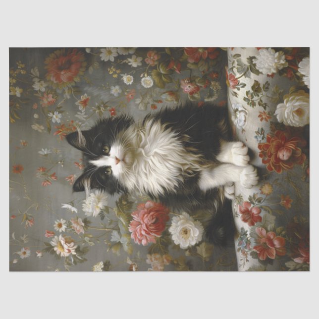 Tuxedo Cat Vintage-Decoupage Seidenpapier (Vorderseite)