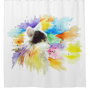 Tuxedo Cat Watercolor splash Cat 605 Duschvorhang