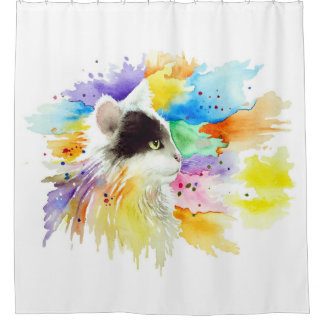 Tuxedo Cat Watercolor splash Cat 605 Duschvorhang