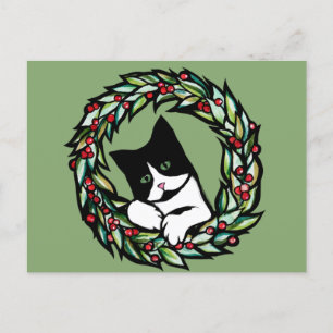 Tuxedo Cat Weihnachten Weihnachten Weihnachten Kat Postkarte
