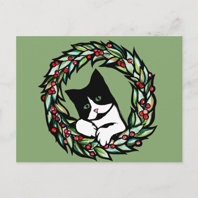 Tuxedo Cat Weihnachten Weihnachten Weihnachten Kat Postkarte (Vorderseite)
