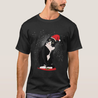 Tuxedo Cat Weihnachtsfeier Weihnachtsmann Schnee W T-Shirt
