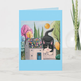Tuxedo Cat Whimsical Art Karte