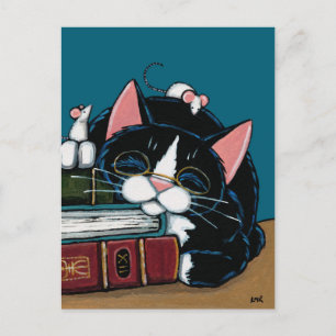 Tuxedo Cat & White Mice Beachtime Story Illustrati Postkarte
