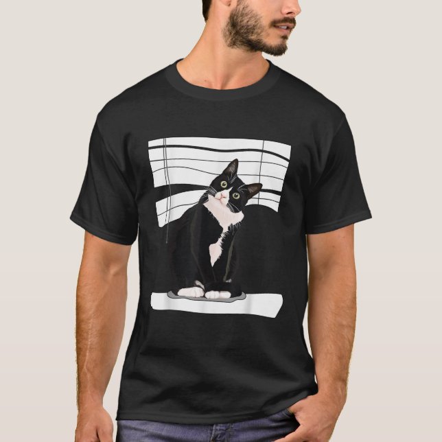Tuxedo Cat Window Sill Blinds Kitten Lovers  for M T-Shirt (Vorderseite)