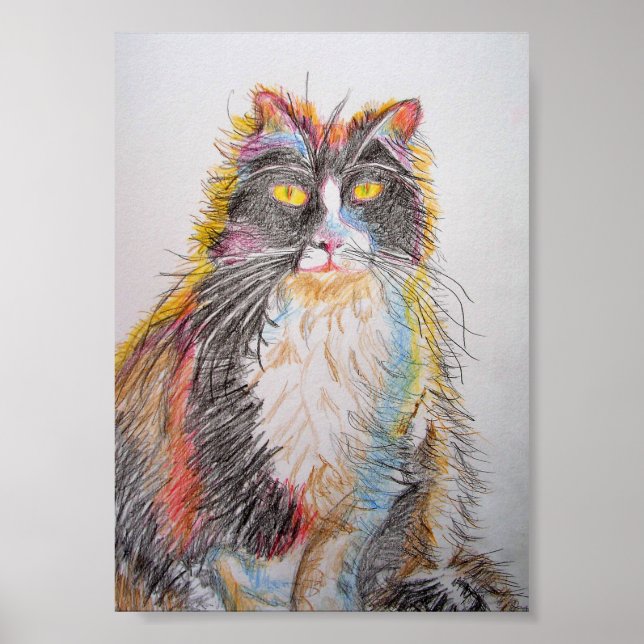 Tuxedo Cat Zeichnend Art Cat Cats Poster (Vorne)