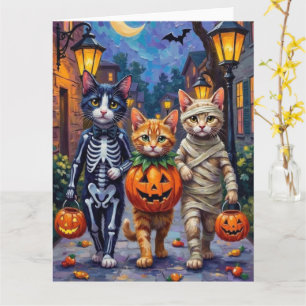 Tuxedo Cats Trick-or-Treating in Halloween-Kostüm Karte