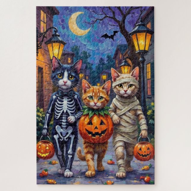 Tuxedo Cats Trick-or-Treating in Halloween-Kostüm Puzzle (Vertikal)