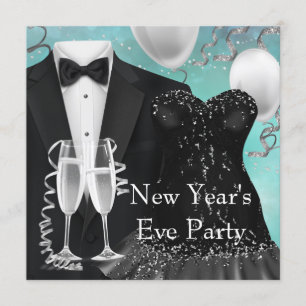 Tuxedo Champagner Konfetti Silvesterparty Einladung