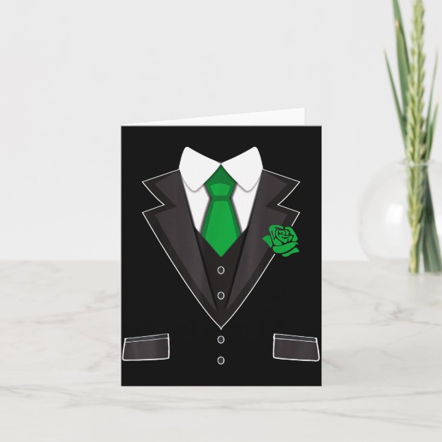 Tuxedo Costume Green Rose Tie Funny St. Patrick's  Karte (Vorderseite)