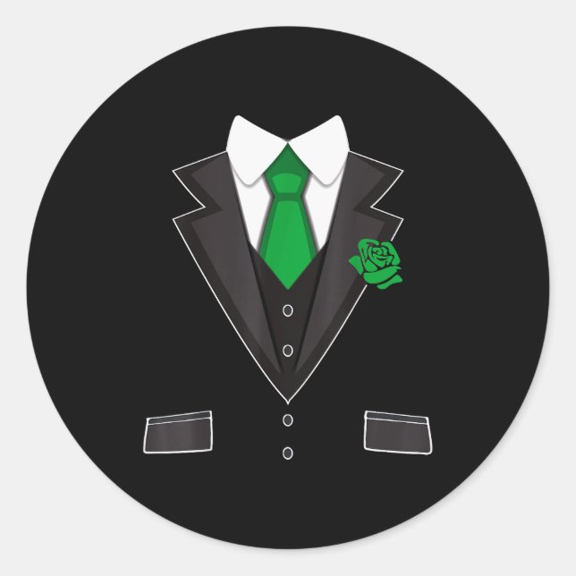 Tuxedo Costume Green Rose Tie Funny St. Patrick's  Runder Aufkleber (Vorderseite)