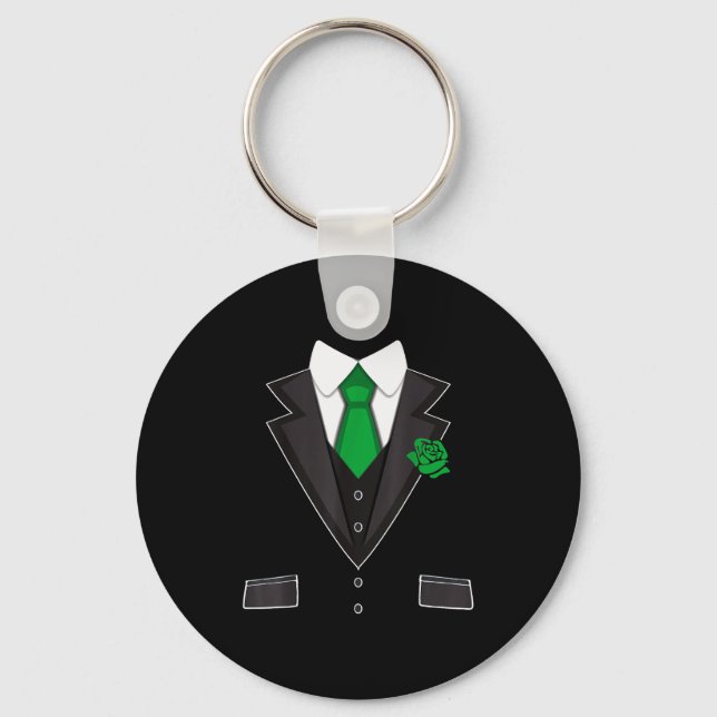 Tuxedo Costume Green Rose Tie Funny St. Patrick's  Schlüsselanhänger (Vorderseite)