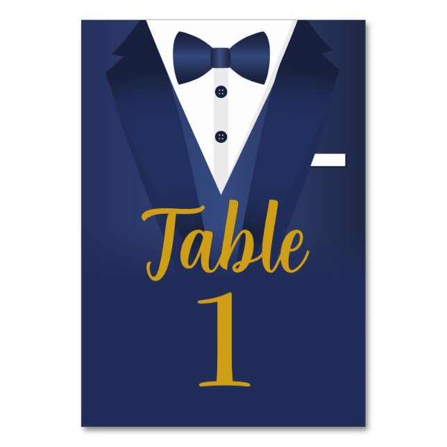 Tuxedo Event Bow Krawatte Black Krawatte Gold Navy Tischnummer (Vorderseite)
