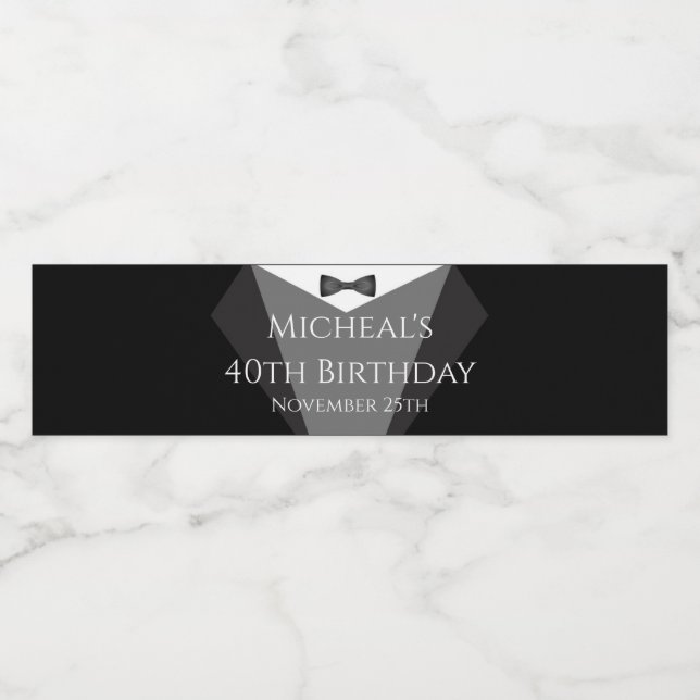 Tuxedo Flaschenetikett schwarz silber Wasserflaschenetikett (Einzelnes Label)