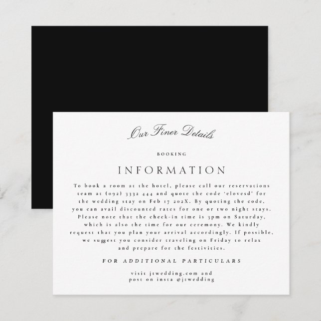 Tuxedo Formal Classic Calligraphy Wedding Details Begleitkarte (Vorne/Hinten)