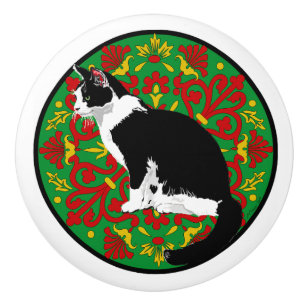 Tuxedo Kat Barock Keramikknauf