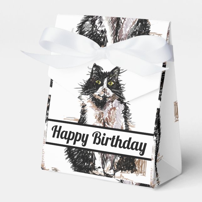 Tuxedo Kat Black Birthday Cats Cake Favor Box Geschenkschachtel (Vorderseite)