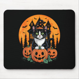 Tuxedo Kat Hexenhut Halloween Y Kürbislaterne Pu Mousepad