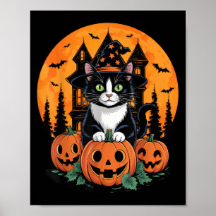 Tuxedo Kat Hexenhut Halloween Y Kürbislaterne Pu Poster