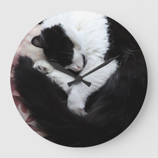 Tuxedo Kat Kitty Cats Schwarz-Weiß Caturday Große Wanduhr (Vorderseite)