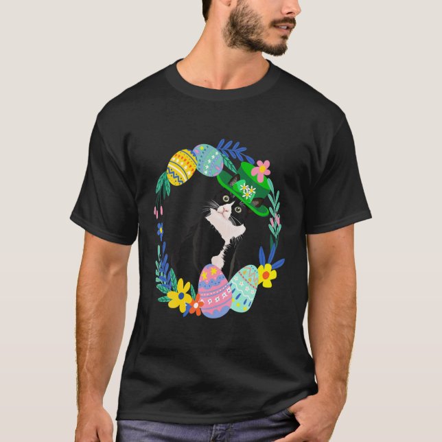 Tuxedo Kat Ostereier Bunny Hat T-Shirt (Vorderseite)