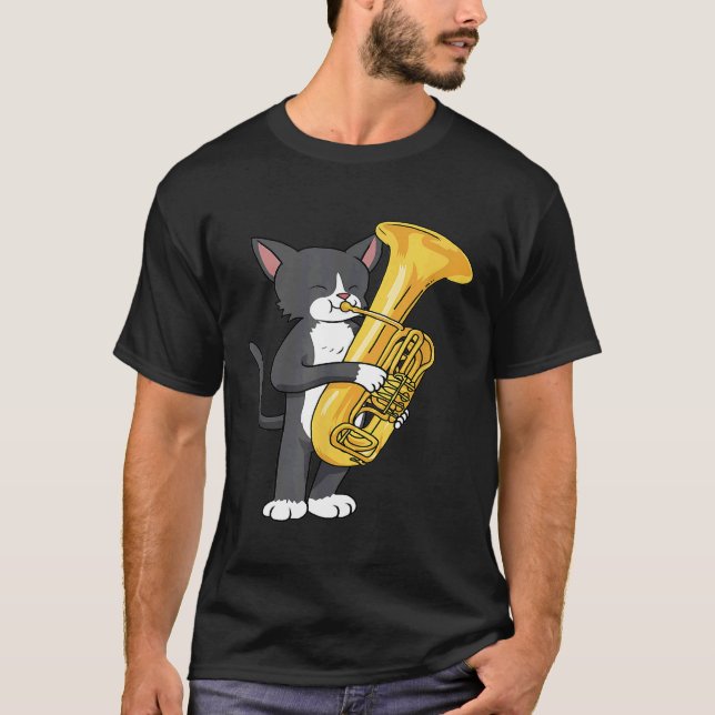 Tuxedo Kat Tuba Women Men Marching Band Tuba Katze T-Shirt (Vorderseite)
