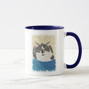 Tuxedo-Katze auf blauem Deckenbild, Tassen