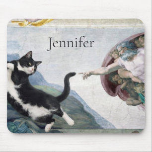 Tuxedo-Katze berührt die göttliche Pfote           Mousepad