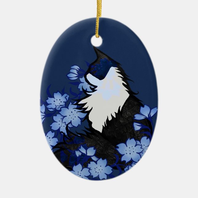 Tuxedo Katze, blaue Tuxedo, Katze Keramik Ornament (Vorne)