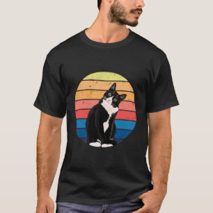 Tuxedo Katze Geschenk Retro Farben für Tierfreunde T-Shirt